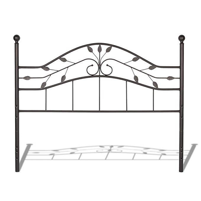 Fashion Bed Group Sycamore Metal Headboard Panel with Leaf Pattern Design and Round Final Posts, Hammered Copper Finish, Twin