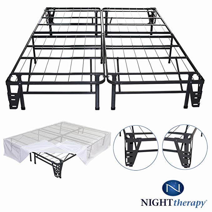 Night Therapy Platform Metal Bed Frame/Foundation Set(SmartBase + Metal Brackets for Headboard & Footboard + Bed Skirt - Queen) - No Box Spring needed