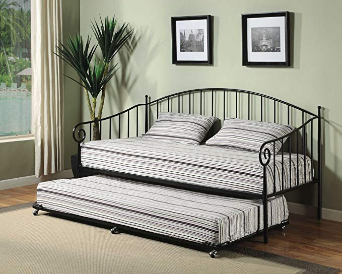 Kings Brand Matt Black Metal Twin Size Day Bed (Daybed) Frame With Metal Slats