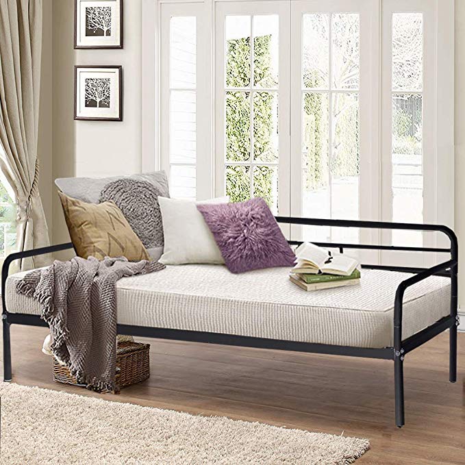 Daybed Frame Twin Metal Daybed Platform Bed Heavy Duty Steel Slats Box Spring Foam Mattress Set Living Guest Room Children Bed Sofa