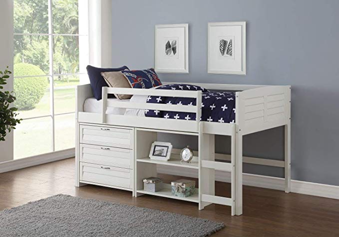 Donco Kids Louver - Color:White,Size:Twin,Style:W/3 Drawer Chest and Small Bookcase