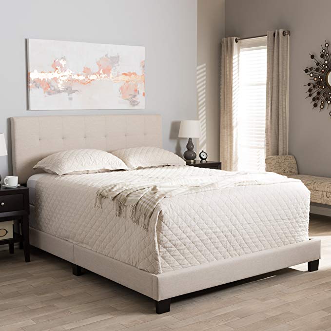 Baxton Studio Grid-Tufted Platform Bed in Beige (Queen: 83.27 in. L x 64.17 in. W x 47.05 in. H)