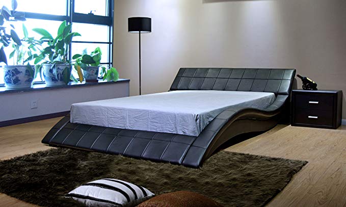 GREATIME B1041-1 Queen Black Wave-Like Shape Platform Bed