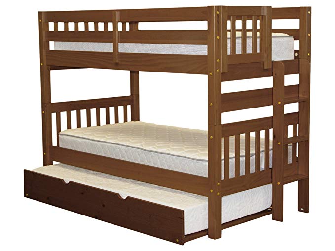 Bedz King Bunk Beds Twin Over Twin Mission Style with End Ladder and a Twin Trundle, Espresso