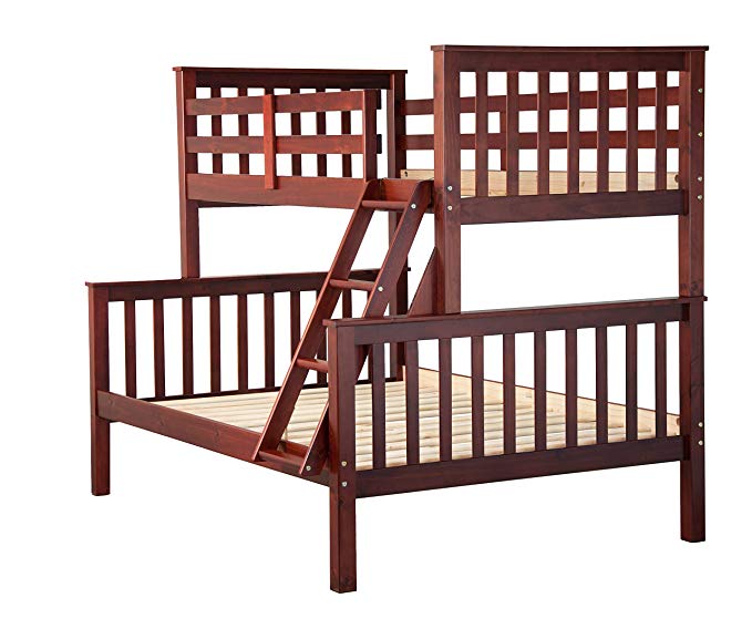 Palace Imports 100% Solid Wood Mission Twin Over Full Bunk Bed, Mahogany, 26 Slats Included. Optional Drawers, Trundle, Rail Guard Sold Separately. Requires Assembly.