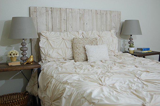 Whitewash Weathered Look - Full Size Hanger Handcrafted Headboard. Mounts on Wall. Easy Installation.