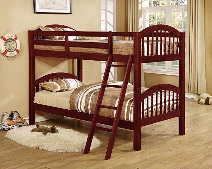 King's Brand B125C Wood Arched Design Convertible Bunk Bed, Twin, Cherry Finish