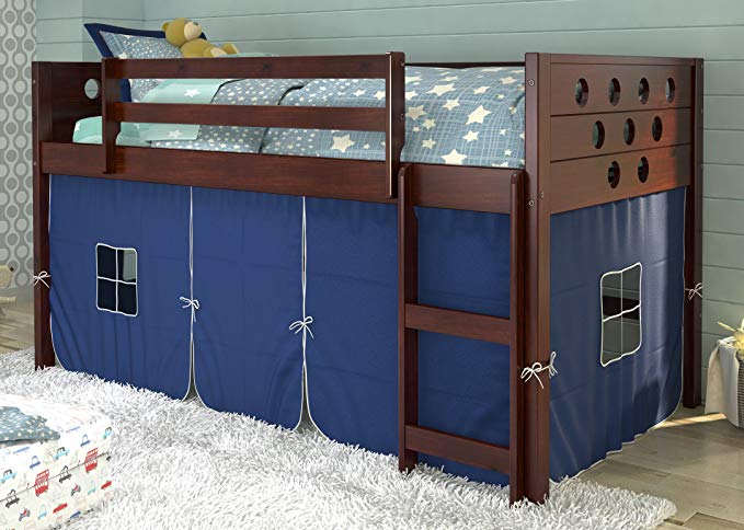 Donco Kids Twin Circles Low Loft Bed with Blue Tent