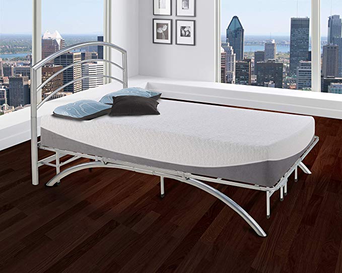 Boyd Sleep Arched Platform Bed Frame/Metal Mattress Foundation with Headboard, Silver, Twin