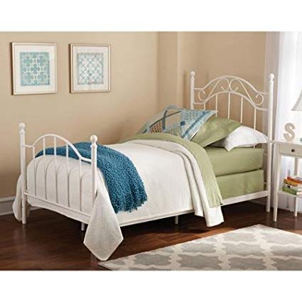 Silver Twin Bed Vintage Style Metal Frame Headboard and Footboard (White)