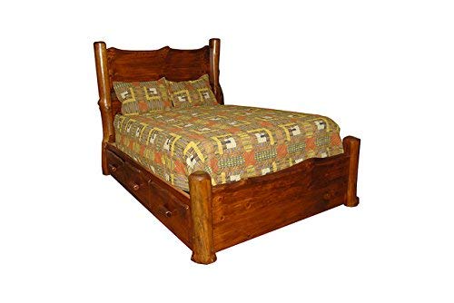 Rustic Pine Natural Live Edge Slab Panel Bed WITH STORAGE - QUEENMichael's Cherry Stain Amish Made in USA