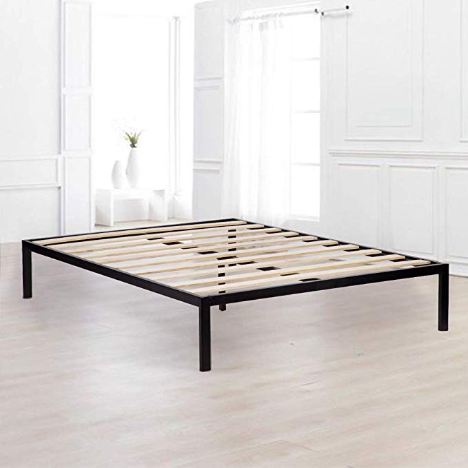 Bed Frame Platform Bed Frame Wood Slat Heavy Duty Full Size Mattress Foundation Bedroom,Black