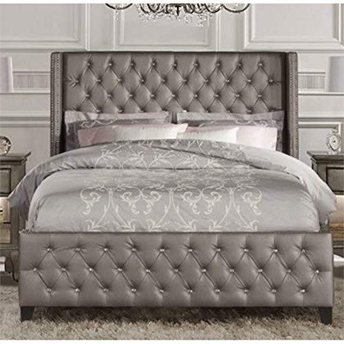 Atlin Designs Upholstered Queen Faux Leather Panel Bed in Gray