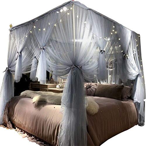 Joyreap Mosquito Bed Canopy Net - Luxury Canopy Netting - 4 Corners Post Bed Canopies - Princess Style Bedroom Decoration Adults &Girls Twin/Full/Queen/King (Grey-Blue, 59