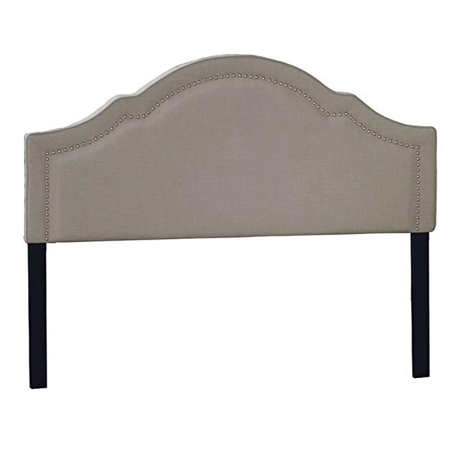 PRI Shaped Nailhead Upholstered Queen Headboard in Gray