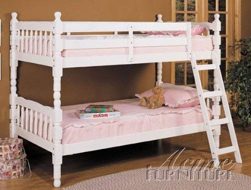 Rustic Twin Size Convertible Wooden Bunk Bed White Finish