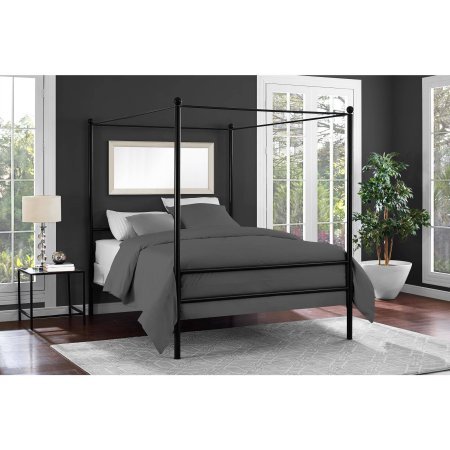 Moder Design Canopy Bed Made of Metal Full in Black