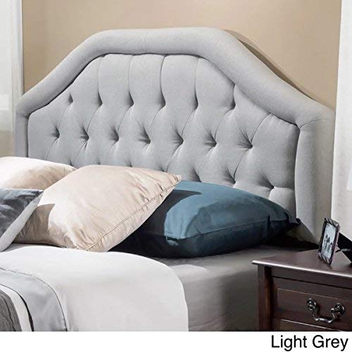 Angelica Button Diamond Tufted Upholstered Suede Iron Frame Adjustable Full/Queen-size Wingback Bed Headboard with Black Legs - Light Grey