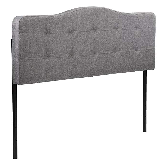 Headboard Fabric Upholstered Modern Queen Size Linen Tufted Heavy Duty Button in Gray