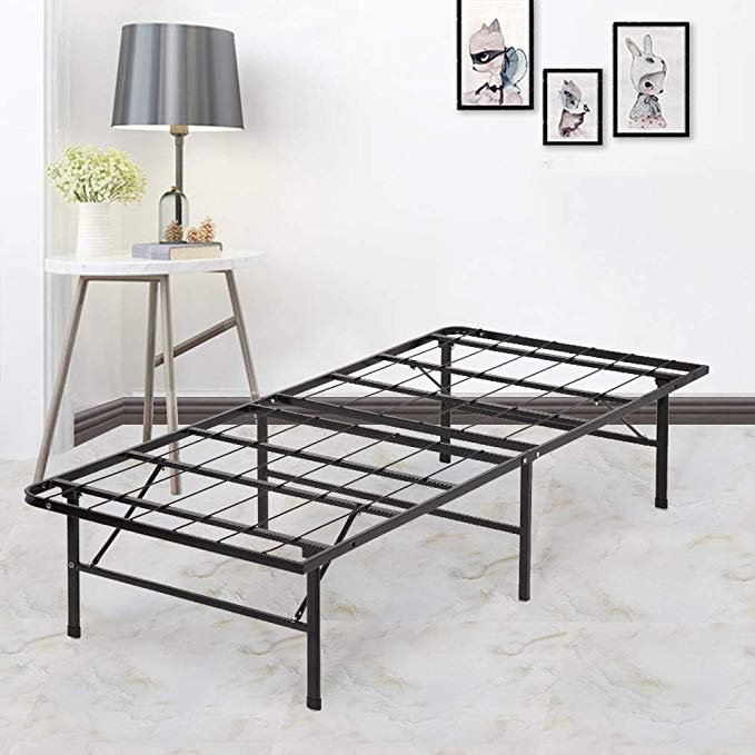 Bed Frame Platform Folding Bed Frame Twin Metal Base Mattress Foundation Frame 14 Inch Portable Heavy-Duty Replaces Box Spring with Black Steel