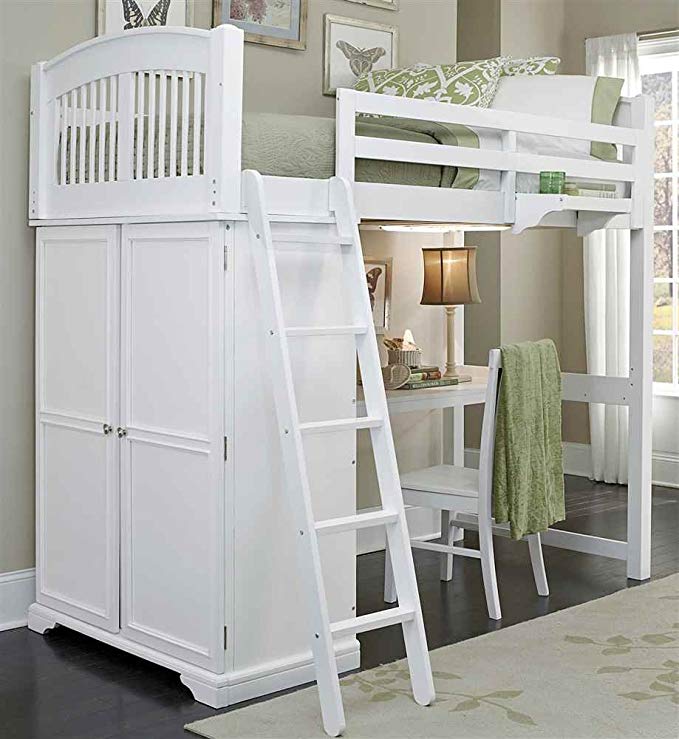 NE Kids Loft Bed with Desk in White