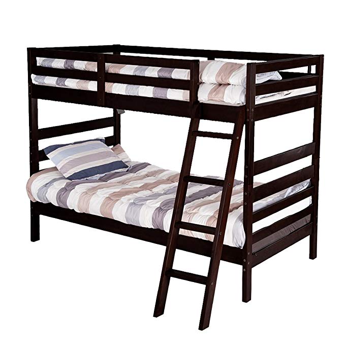 Merax Solid Wood Twin Over Twin Bunk Bed (Espresso)