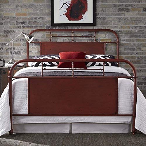 BOWERY HILL Twin Metal Bed in Distressed Red