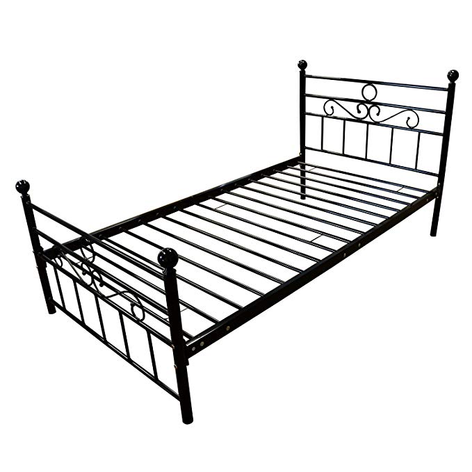 WALCUT Twin Size Metal Bed Frame Headboard Footboard Mattress Foundation Platform Bed Adults Kids No Box Spring Needed Black