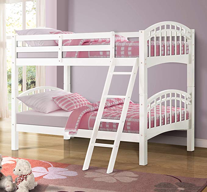 Harper&Bright Designs Twin-Over-Twin Solid Hardwood Bunk Bed (White.)