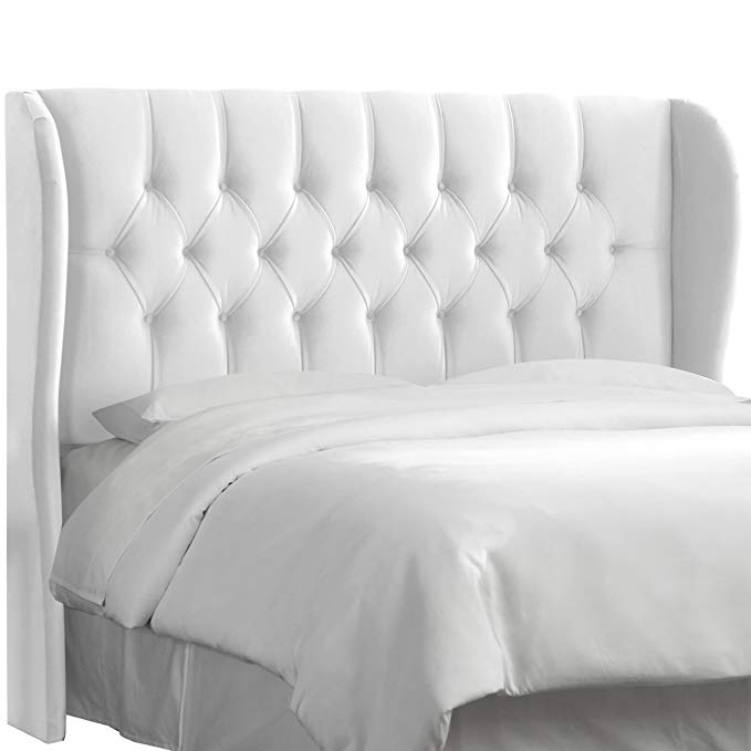 Skyline Tufted Wingback Headboard in Velvet White - Queen