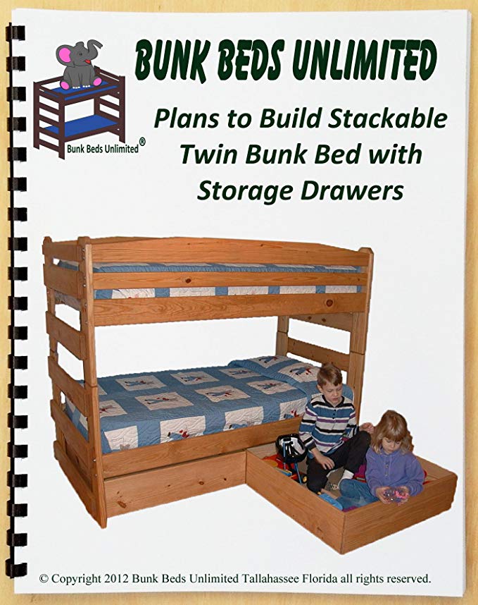 Bunk Bed DIY Woodworking Plan to Build Your Own Stackable Twin over Twin with Two Large Storage Drawers and Hardware Kit for Bunk and Two Drawers (Wood NOT Included)