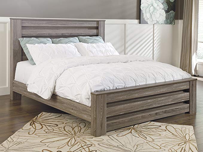 Zerlien Casual Wood Warm Gray Color King Poster Bed