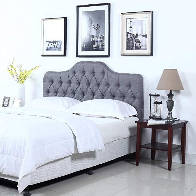 Divano Roma Furniture Classic Deluxe Tufted Grey Fabric Headboard (Full)