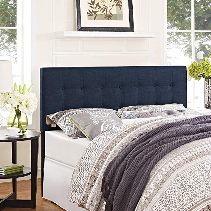 Elegant Tufted Button Headboard with Deep Inset Buttons, Fine Polyester Upholstering, Frame Made of Fiberboard and Plywood, Lightweight and Sturdy, King/Navy + Expert Home Guide by Love US